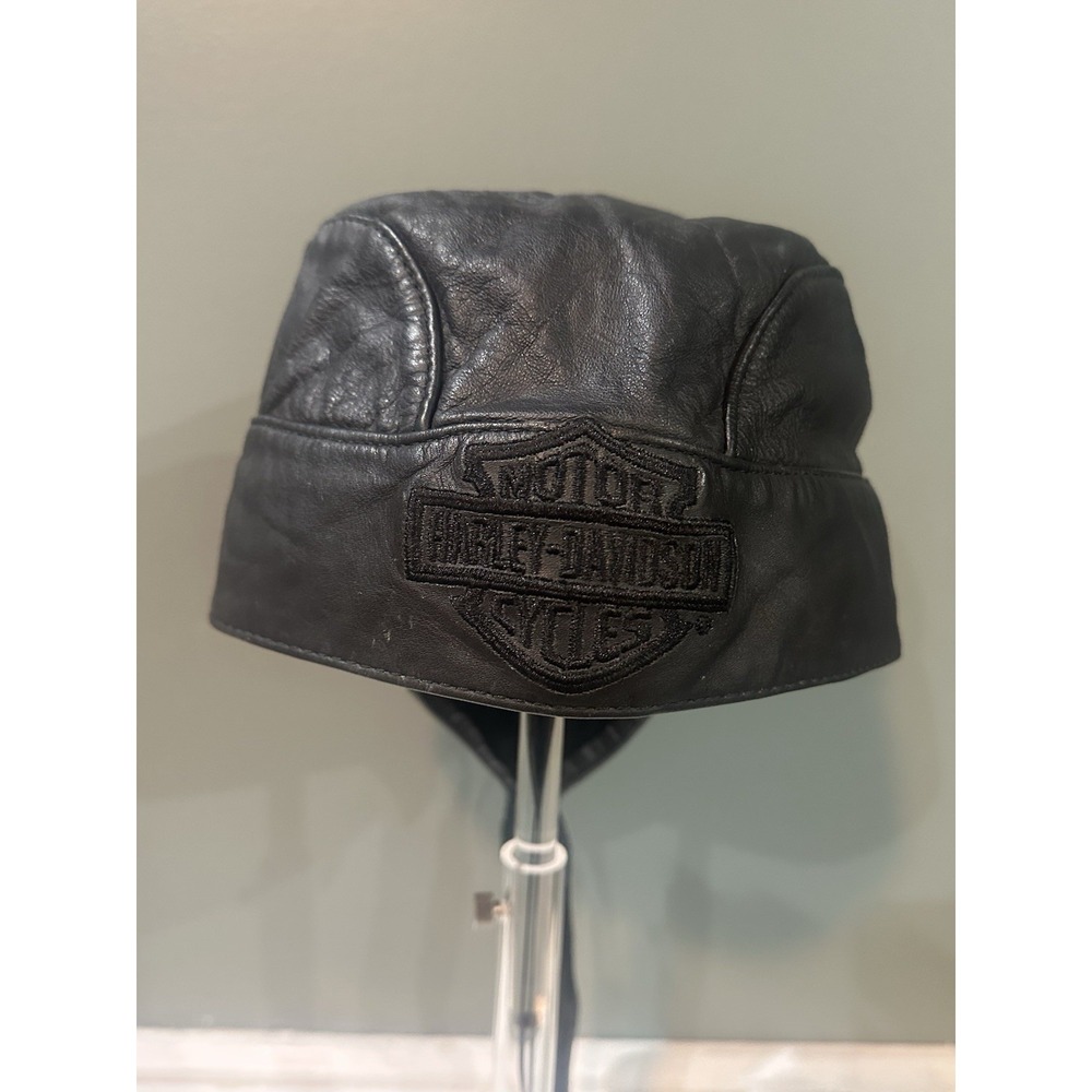 vintage harley davidson leather skull cap